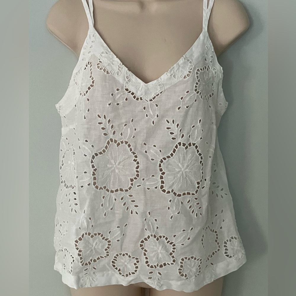 Haris Cotton 100% linen top eyelet Cottagecore Boho Coastal Beachy NWT S